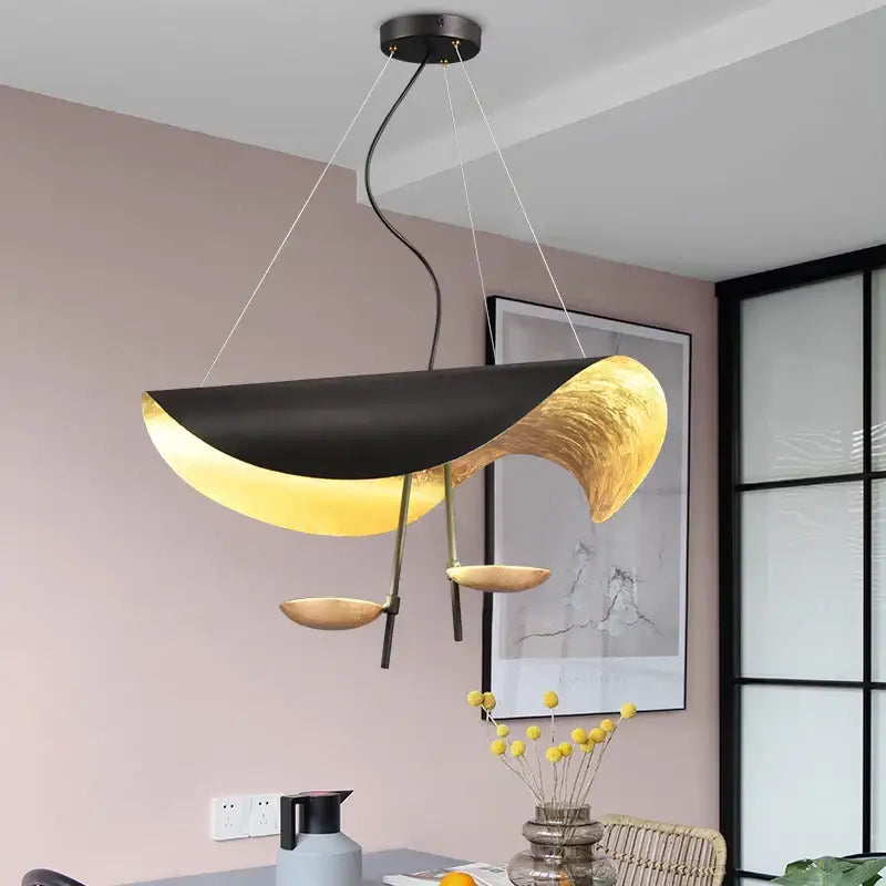 Modern black & gold abstract pendant light dining room sculptural lamp