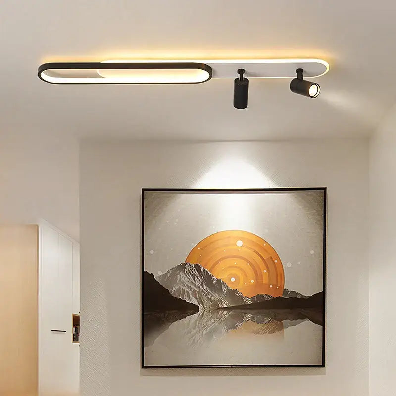 Modern black & gold acrylic led chandelier with spotlights living room