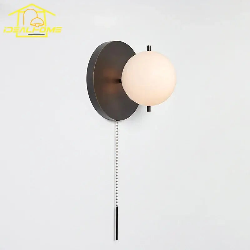 Modern black & gold ball wall lamp bedroom glass sconce