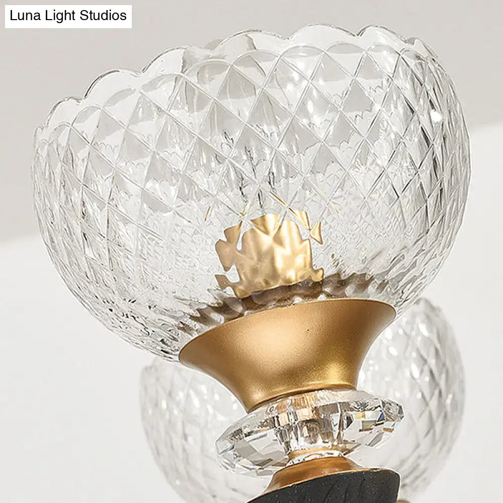 Modern black & gold branch sconce bedroom clear prismatic glass shade