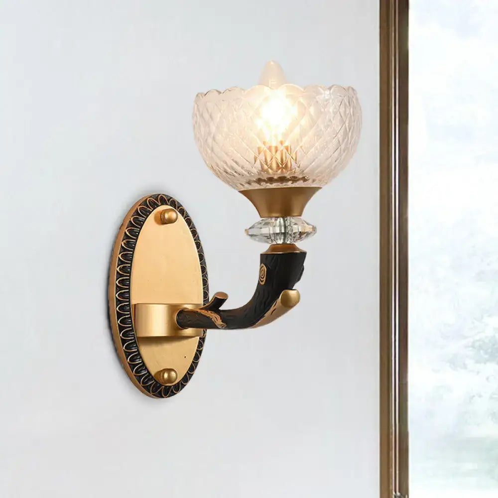 Modern black & gold branch sconce bedroom clear prismatic glass shade