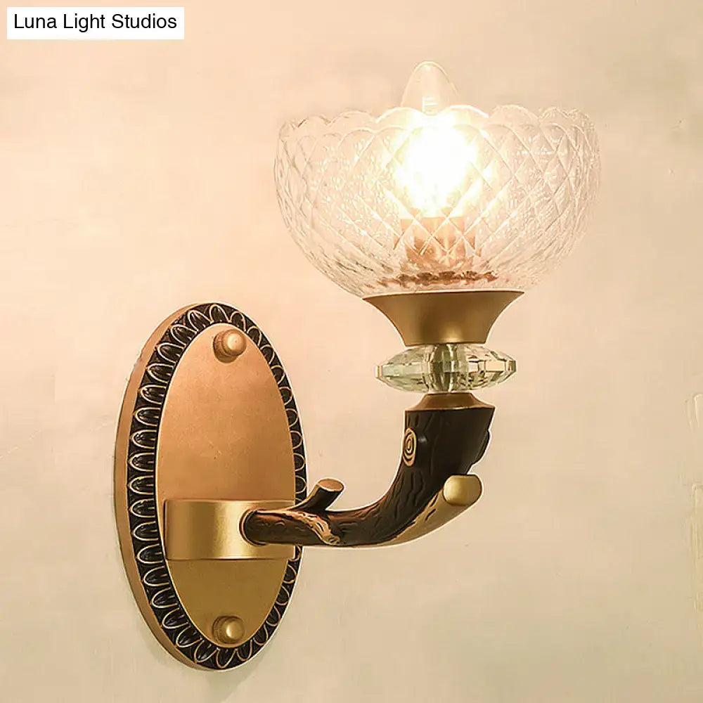 Modern black & gold branch sconce bedroom clear prismatic glass shade