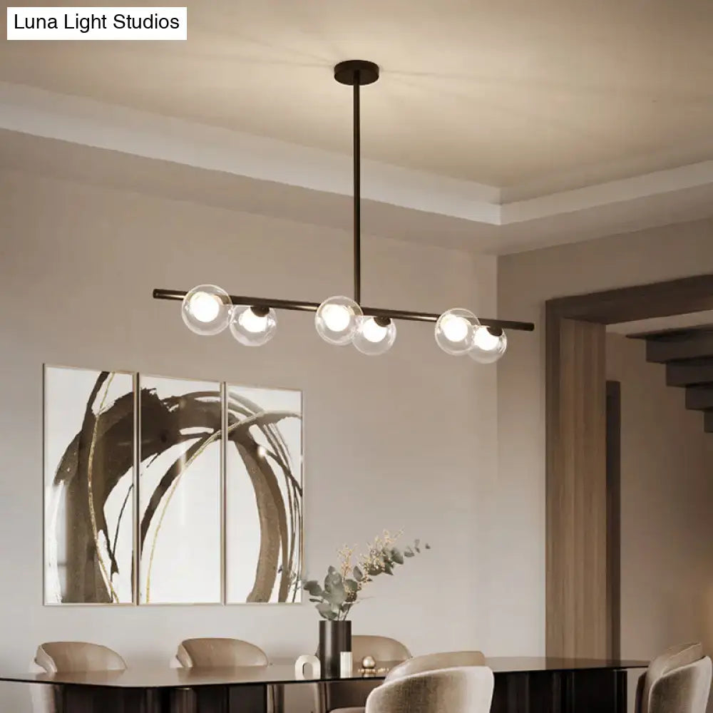 DecorBites™ Modern Bubble Clear Glass Island Ceiling Light - 5/6 Lights Black/Gold Finish - Dining Room Pendant Fixture