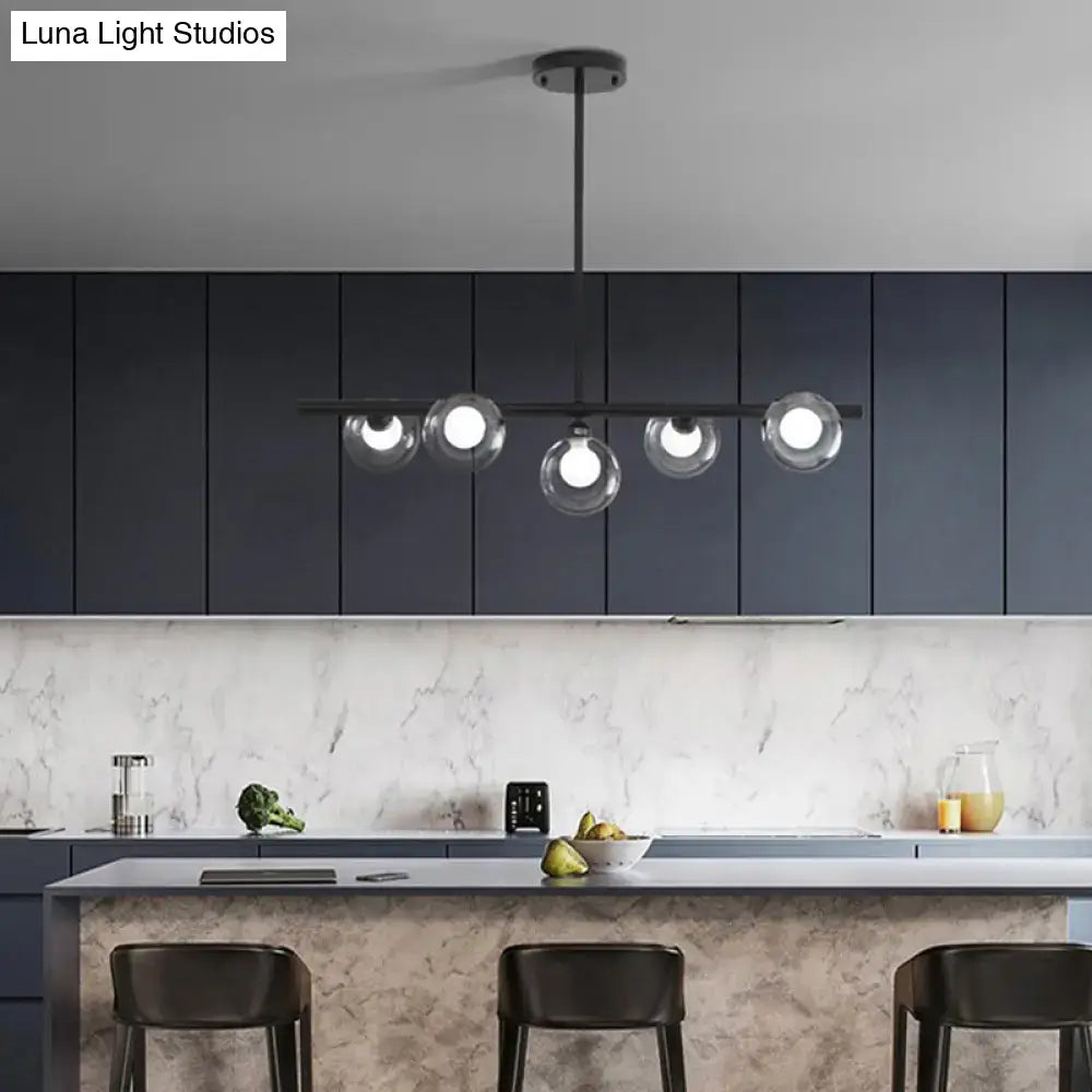 DecorBites™ Modern Bubble Clear Glass Island Ceiling Light - 5/6 Lights Black/Gold Finish - Dining Room Pendant Fixture