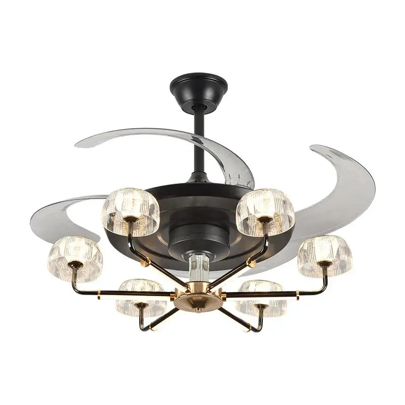 Modern black & gold chandelier ceiling fan with remote bedroom light