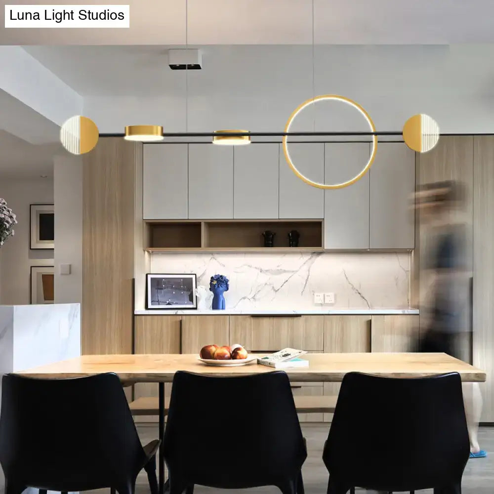 DecorBites™ Contemporary Gold LED Pendant Light for Dining Room - Circle Metal Island Ceiling Lighting