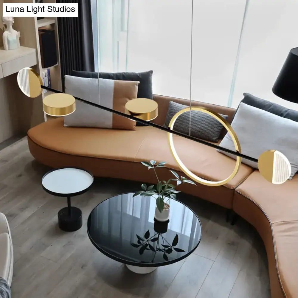 DecorBites™ Contemporary Gold LED Pendant Light for Dining Room - Circle Metal Island Ceiling Lighting