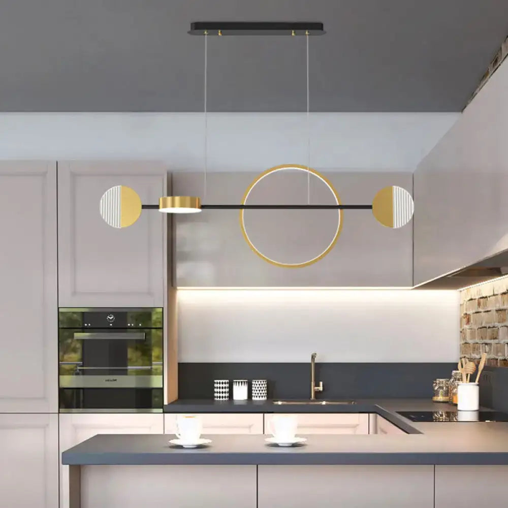 DecorBites™ Contemporary Gold LED Pendant Light for Dining Room - Circle Metal Island Ceiling Lighting