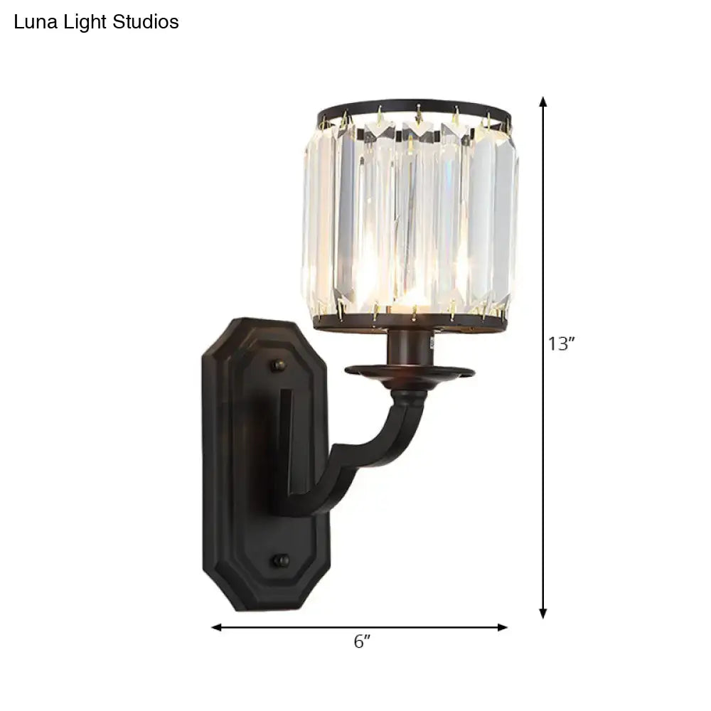 Modern black & gold clear crystal wall sconce for bedroom