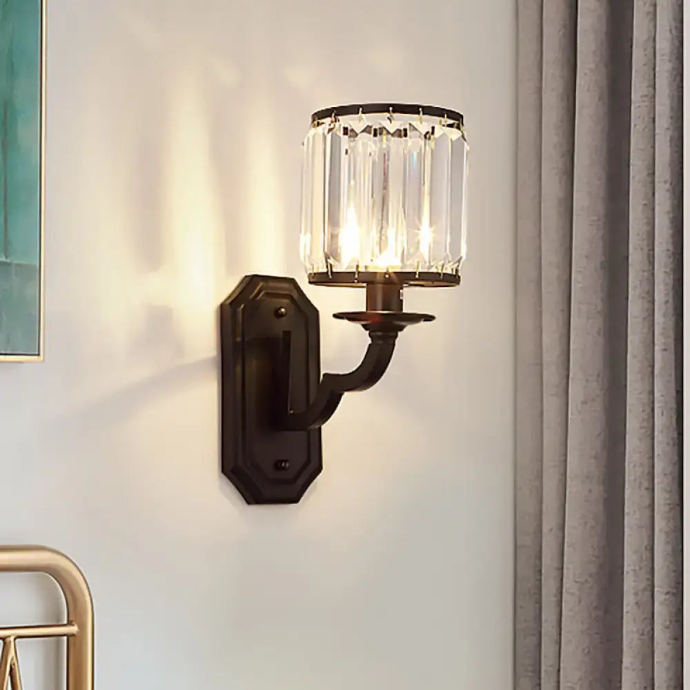 Modern black & gold clear crystal wall sconce for bedroom