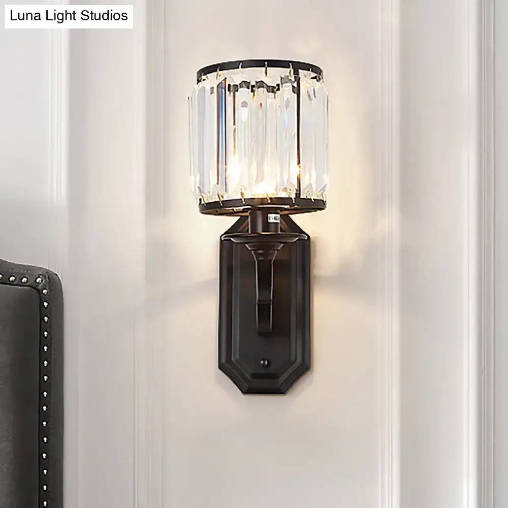 Modern black & gold clear crystal wall sconce for bedroom
