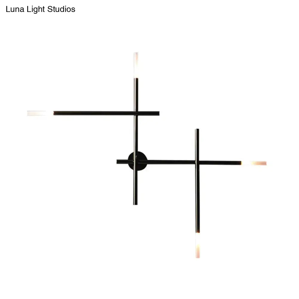 DecorBites™ Contemporary Black/Gold Metallic Wall Light with LED Crossed Lines