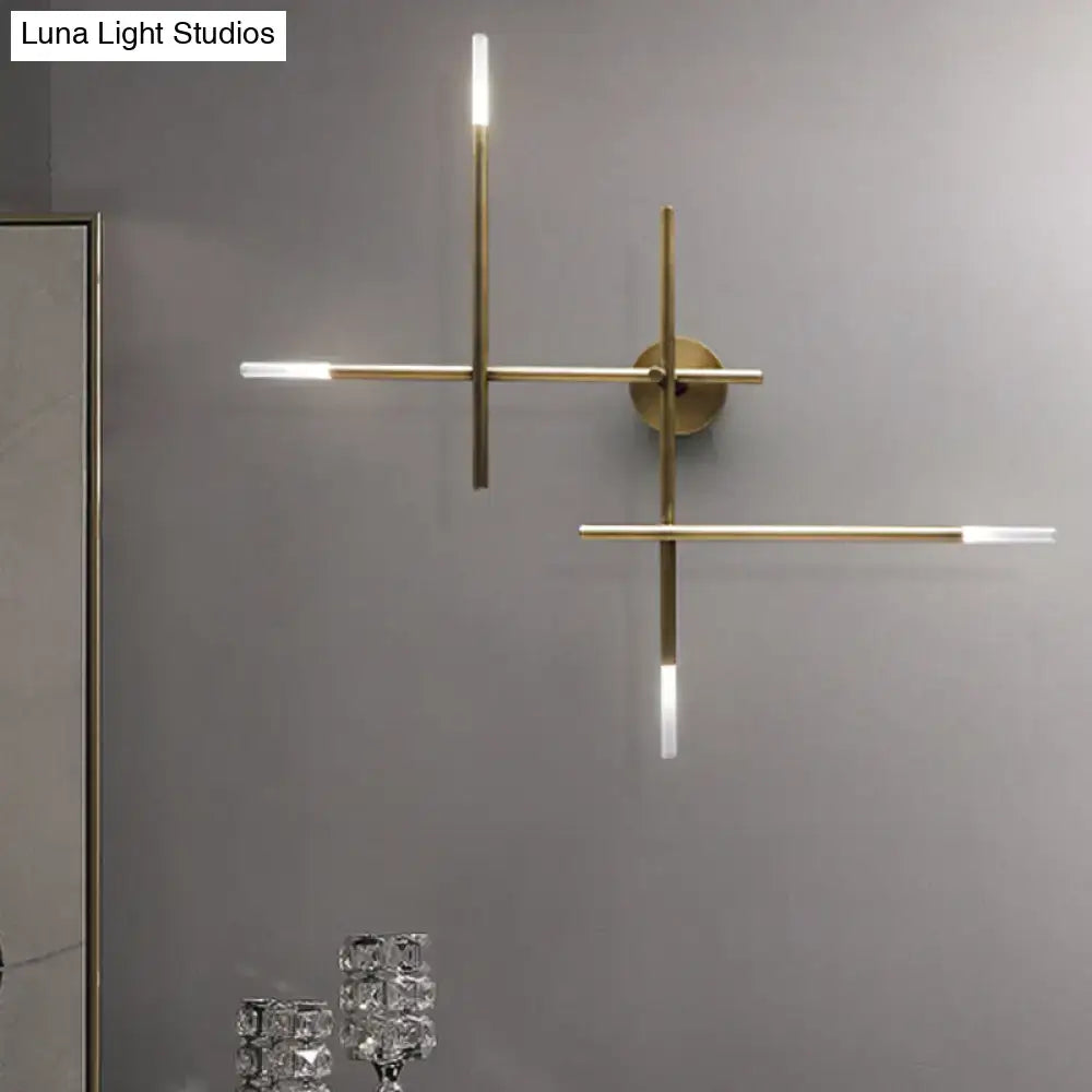 DecorBites™ Contemporary Black/Gold Metallic Wall Light with LED Crossed Lines