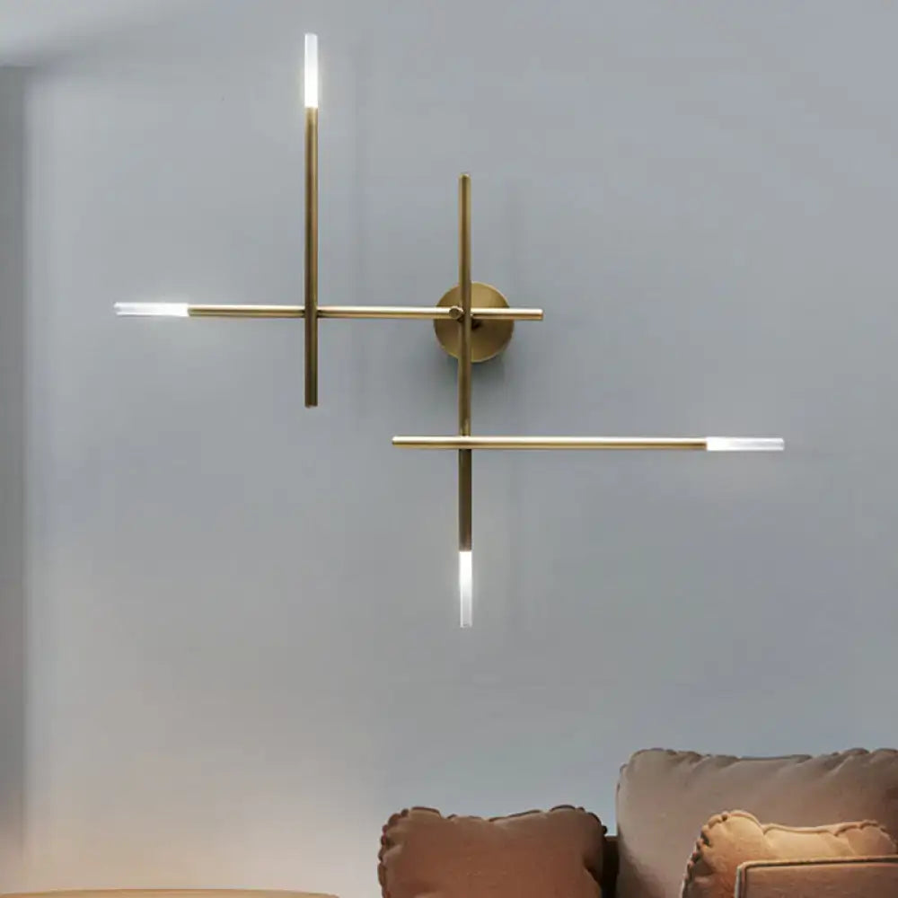 DecorBites™ Contemporary Black/Gold Metallic Wall Light with LED Crossed Lines
