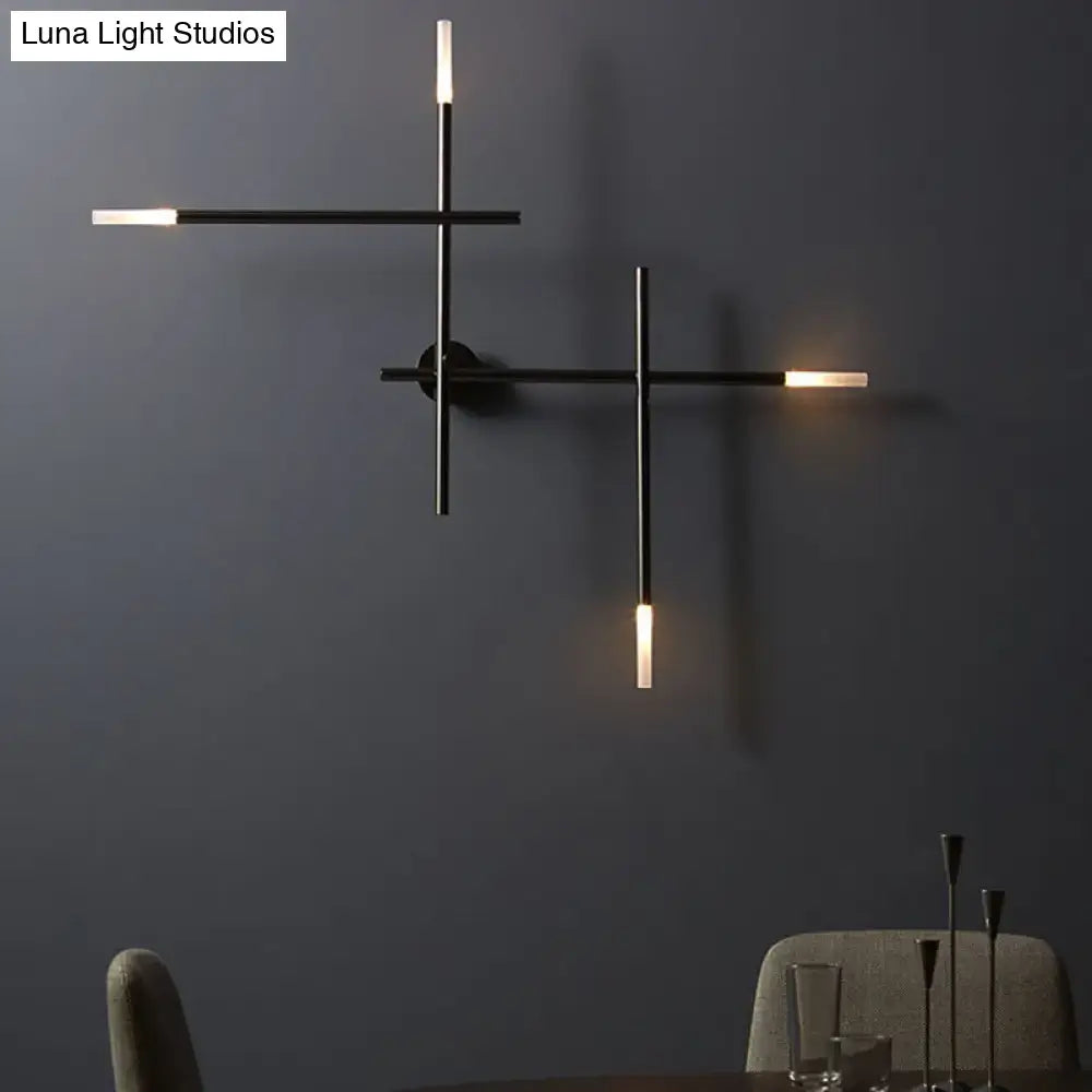 DecorBites™ Contemporary Black/Gold Metallic Wall Light with LED Crossed Lines