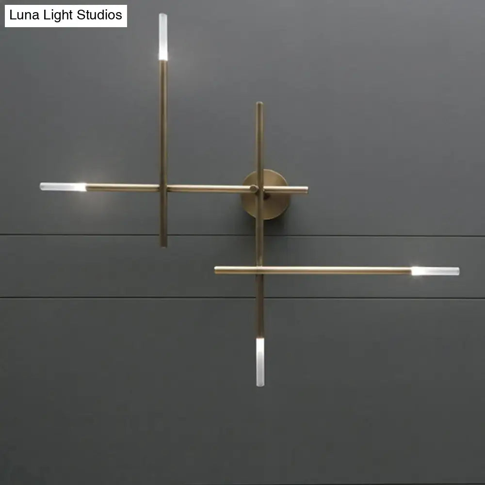 DecorBites™ Contemporary Black/Gold Metallic Wall Light with LED Crossed Lines