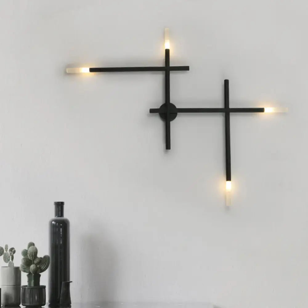 DecorBites™ Contemporary Black/Gold Metallic Wall Light with LED Crossed Lines