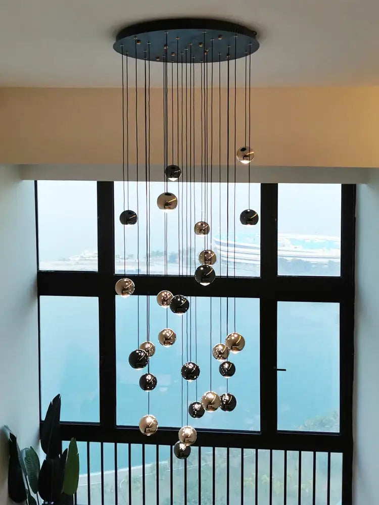 DecorBites™ Crystal Ball Pendant Light for Modern Living Room, Black & Gold Luxury Fixture