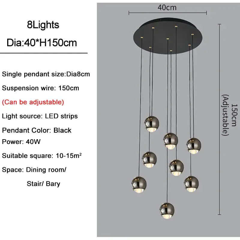 DecorBites™ Crystal Ball Pendant Light for Modern Living Room, Black & Gold Luxury Fixture