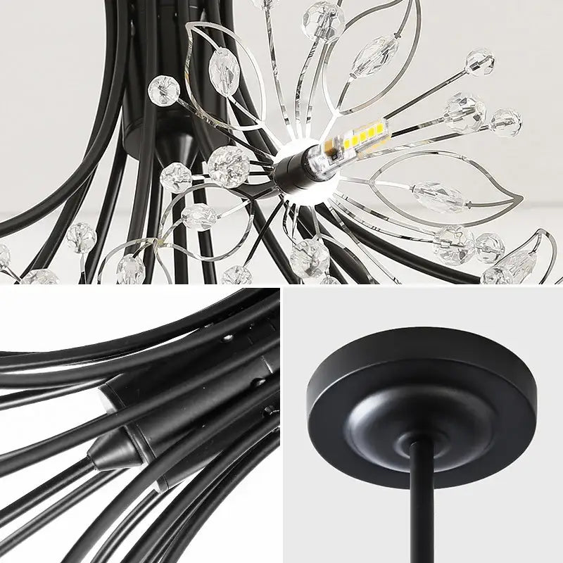 Modern black & gold crystal bouquet pendant light dining room