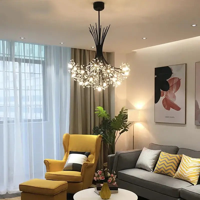 Modern black & gold crystal bouquet pendant light dining room