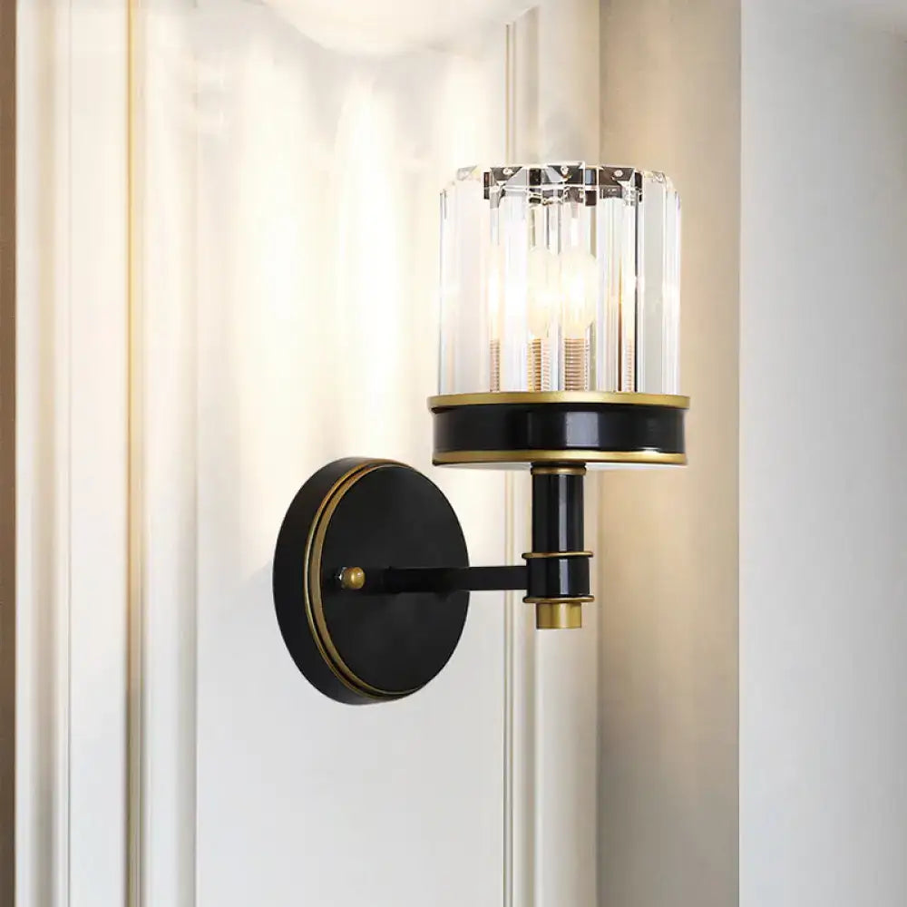 Modern black & gold crystal cylinder wall light hallway sconce