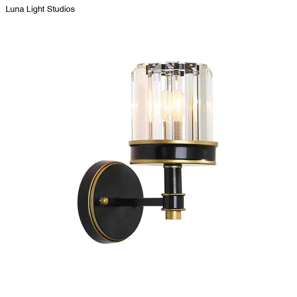 Modern black & gold crystal cylinder wall light hallway sconce