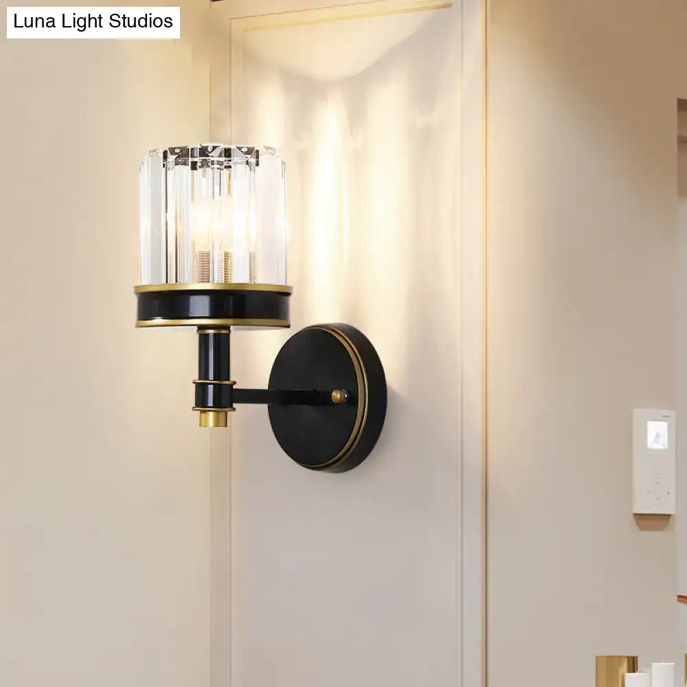 Modern black & gold crystal cylinder wall light hallway sconce