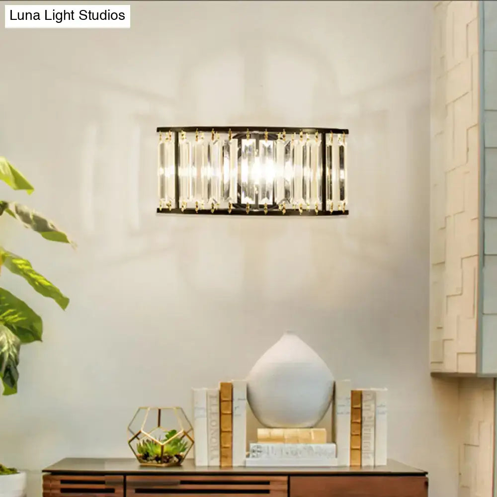 Modern black & gold crystal half cylinder wall sconce bedroom light