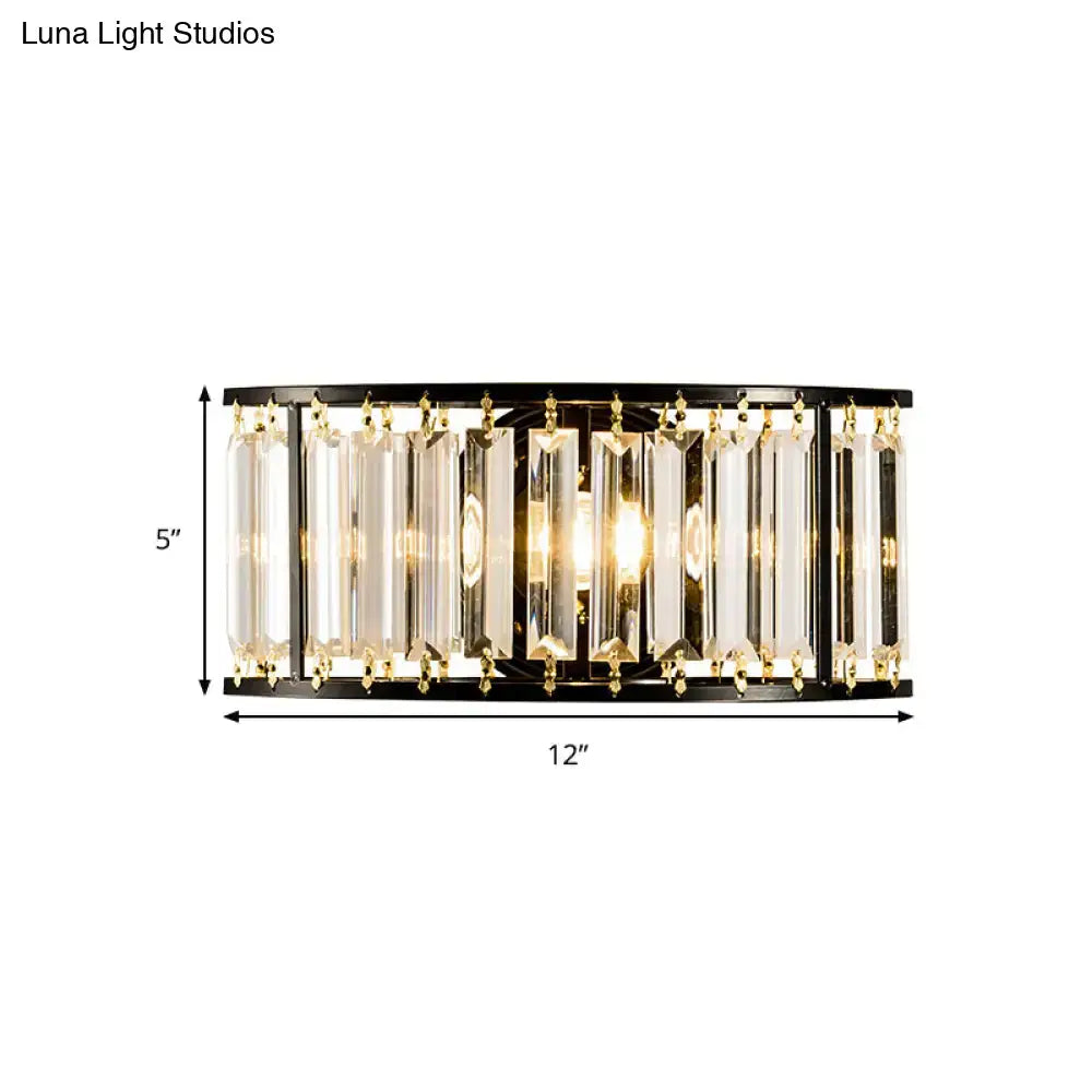 Modern black & gold crystal half cylinder wall sconce bedroom light