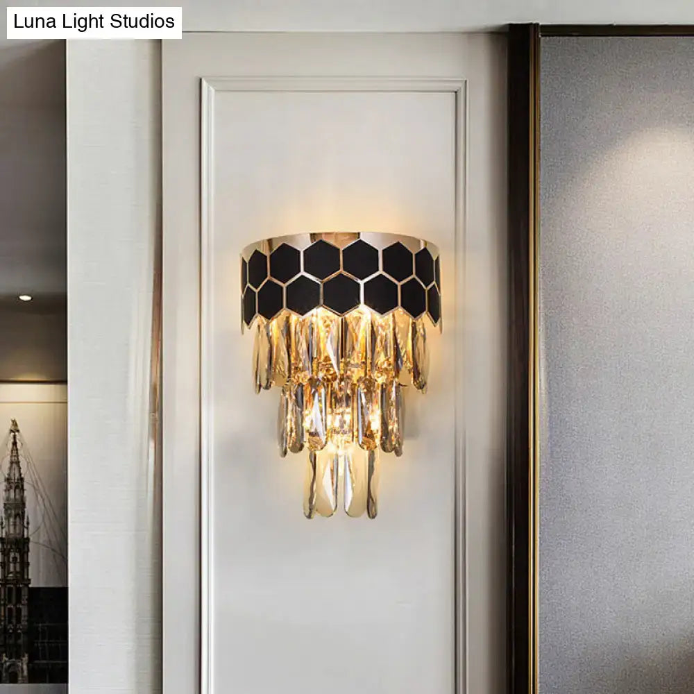 Modern black & gold crystal prism light fixture living room sconce