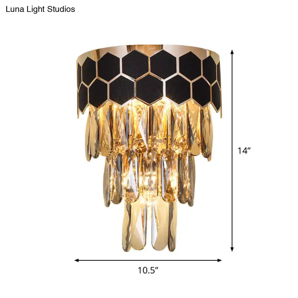 Modern black & gold crystal prism light fixture living room sconce