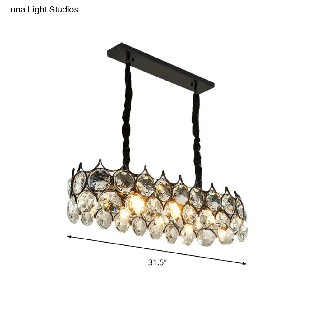DecorBites™ Modern Black/Gold Pendant Lighting Fixture with Crystal Prism Shade - 8-Bulb Dining Room Island Light
