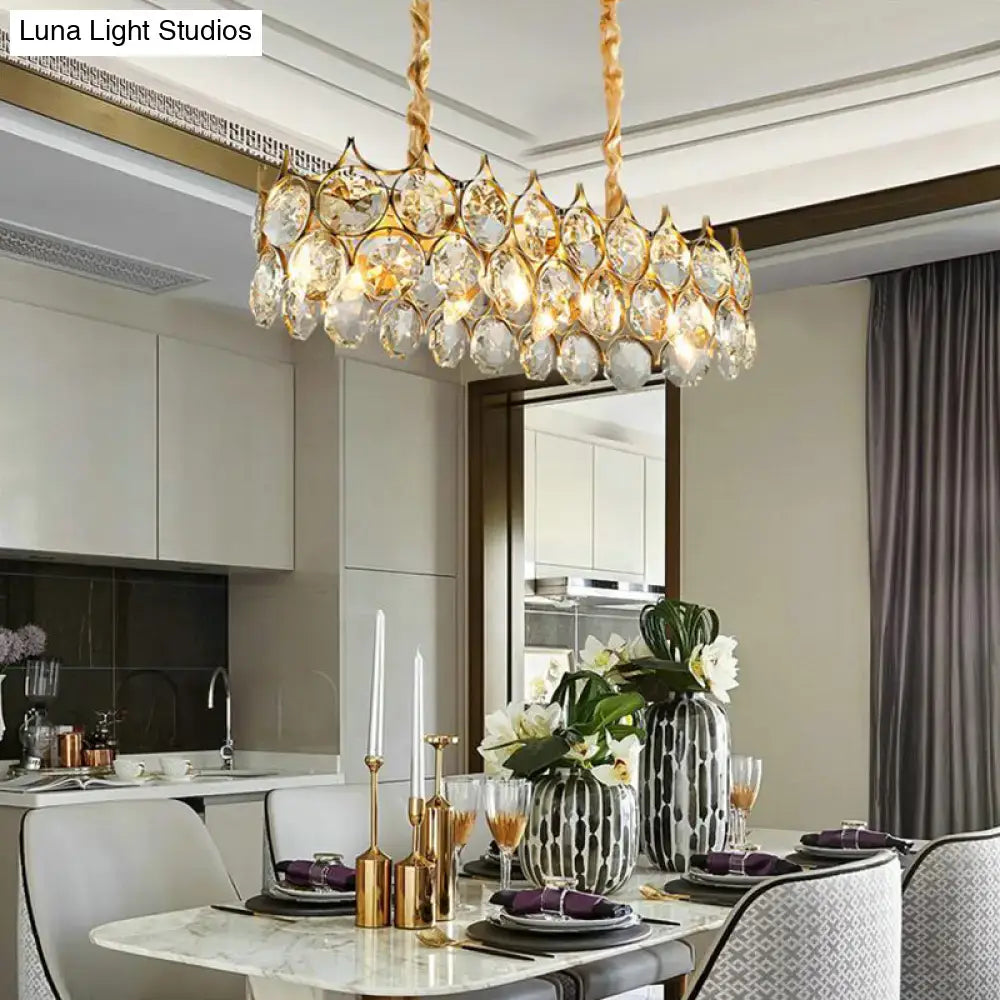 DecorBites™ Modern Black/Gold Pendant Lighting Fixture with Crystal Prism Shade - 8-Bulb Dining Room Island Light