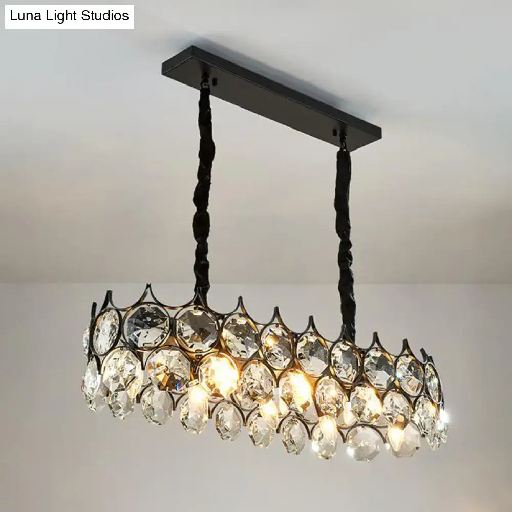 DecorBites™ Modern Black/Gold Pendant Lighting Fixture with Crystal Prism Shade - 8-Bulb Dining Room Island Light