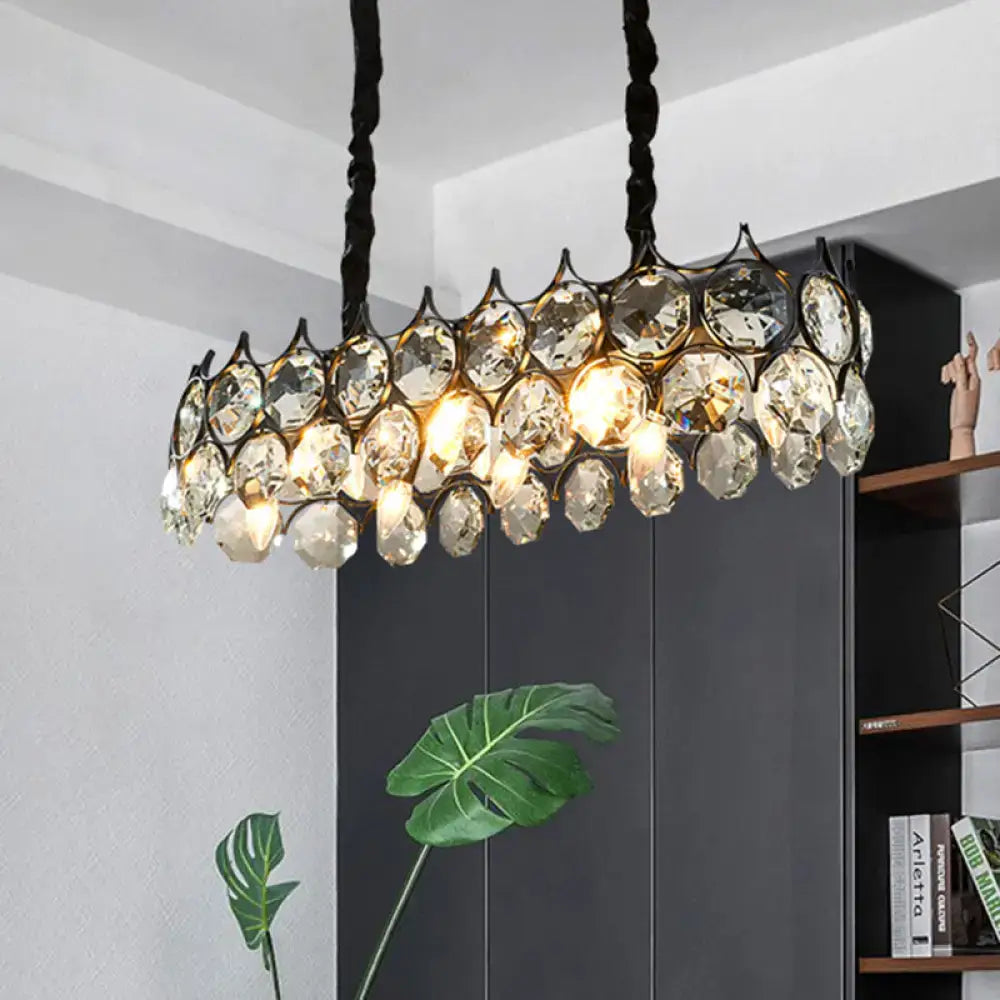 DecorBites™ Modern Black/Gold Pendant Lighting Fixture with Crystal Prism Shade - 8-Bulb Dining Room Island Light