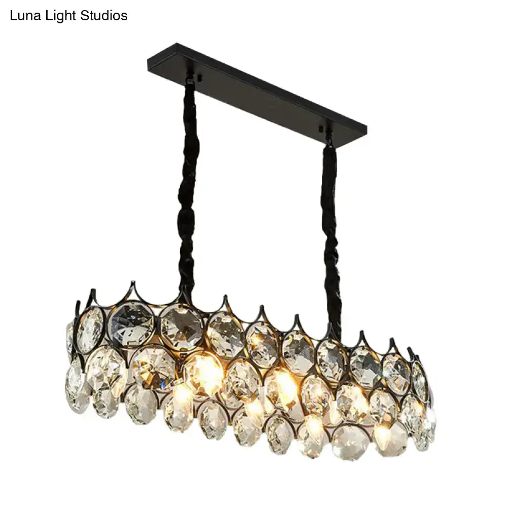 DecorBites™ Modern Black/Gold Pendant Lighting Fixture with Crystal Prism Shade - 8-Bulb Dining Room Island Light