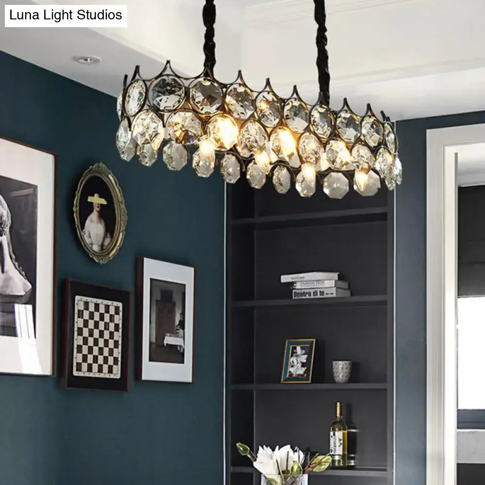 DecorBites™ Modern Black/Gold Pendant Lighting Fixture with Crystal Prism Shade - 8-Bulb Dining Room Island Light