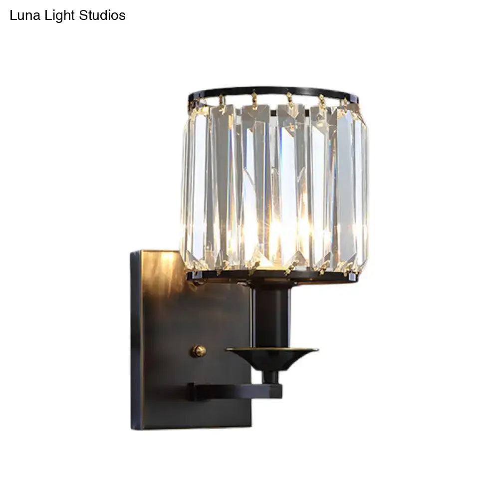 Modern black & gold crystal sconce light fixture bedroom wired electric