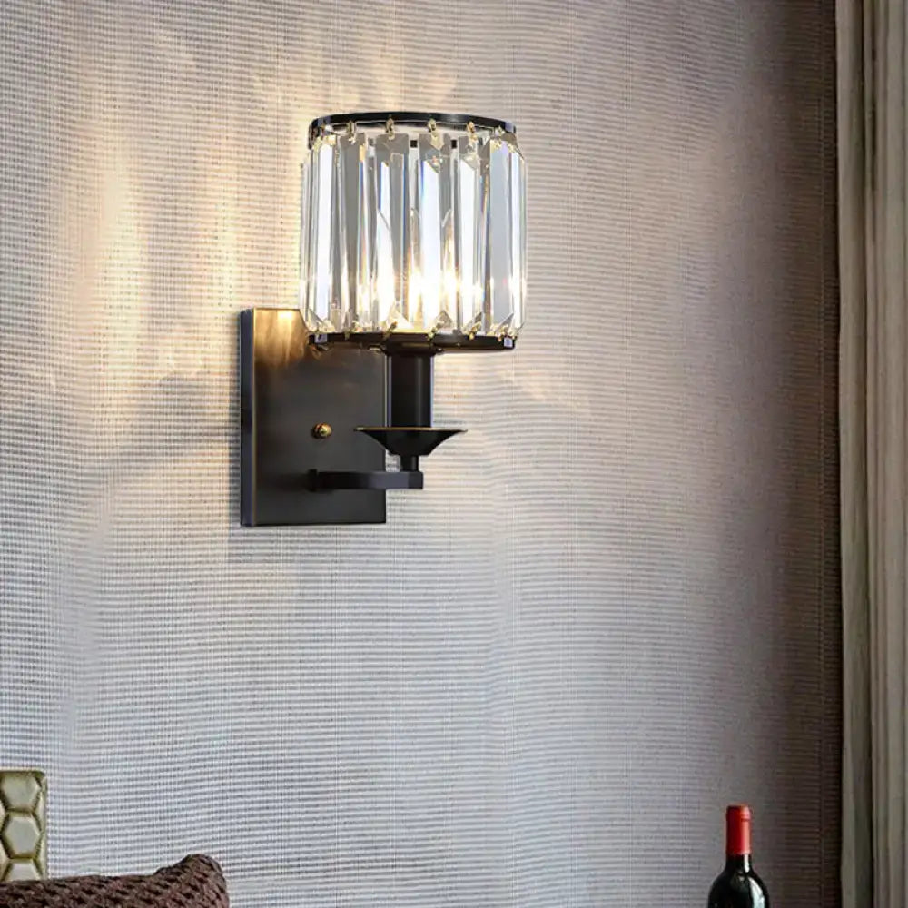 Modern black & gold crystal sconce light fixture bedroom wired electric