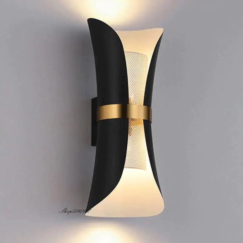 Modern black & gold curved wall lamp for bedroom