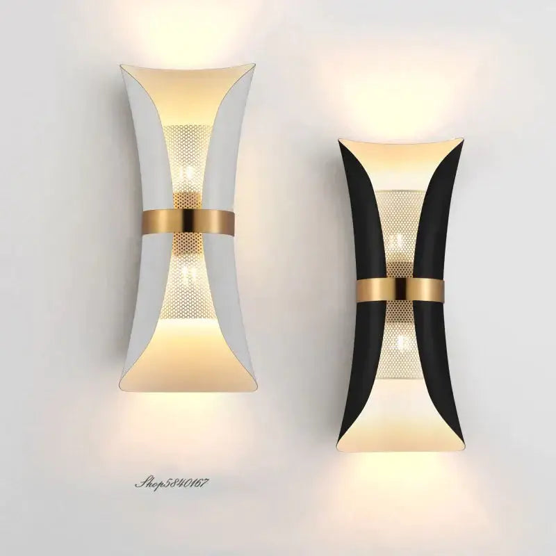 Modern black & gold curved wall lamp for bedroom