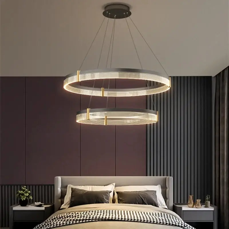 Modern black & gold decorbites circle chandelier dining room light