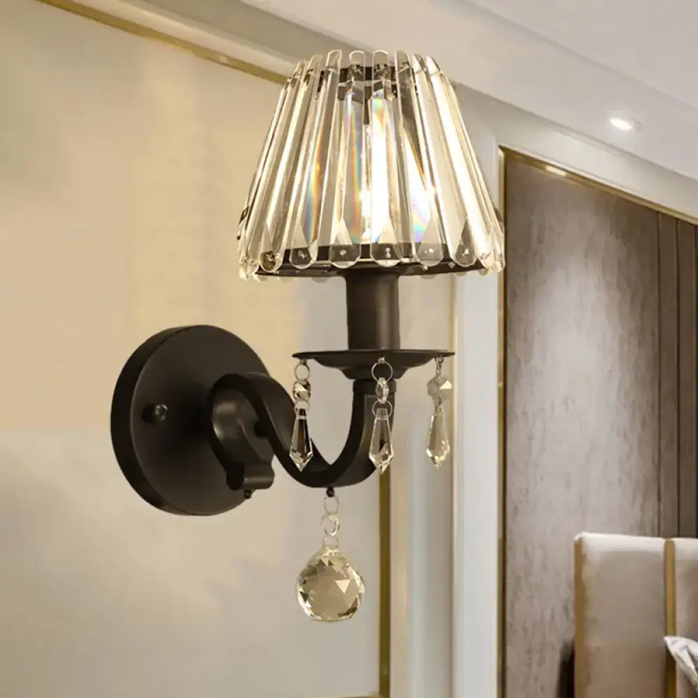 DecorBites™ Modern Style Black/Gold Finish Crystal Shade Wall Sconce for Living Room