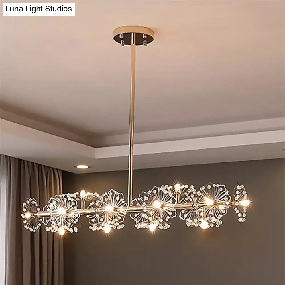Modern black & gold floral crystal ceiling light dining room