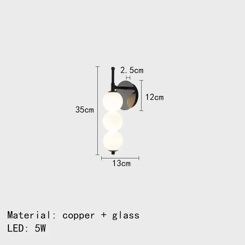Modern black & gold glass bedside led wall lamp bedroom sconce