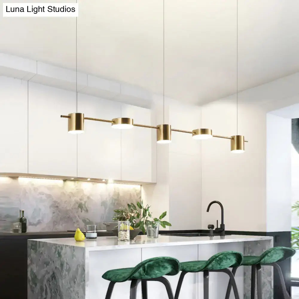 DecorBites™ Modern Drum Aluminum Island Pendant Ceiling Light Fixture in Black/Gold with Warm/White Lighting, 3/5-Head Design