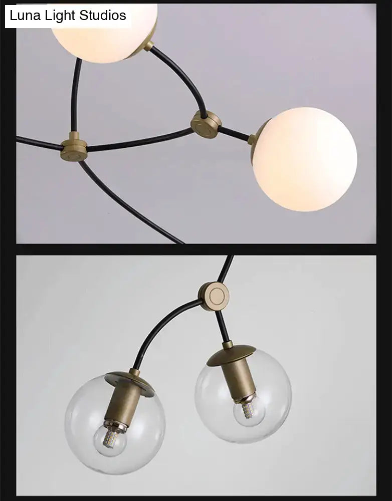 DecorBites™ Molecular Suspension Island Light: Minimalist Black-Gold Metal Design with Ball Glass Shade