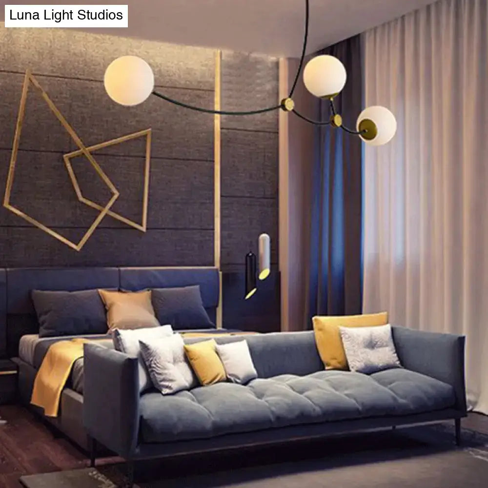 DecorBites™ Molecular Suspension Island Light: Minimalist Black-Gold Metal Design with Ball Glass Shade
