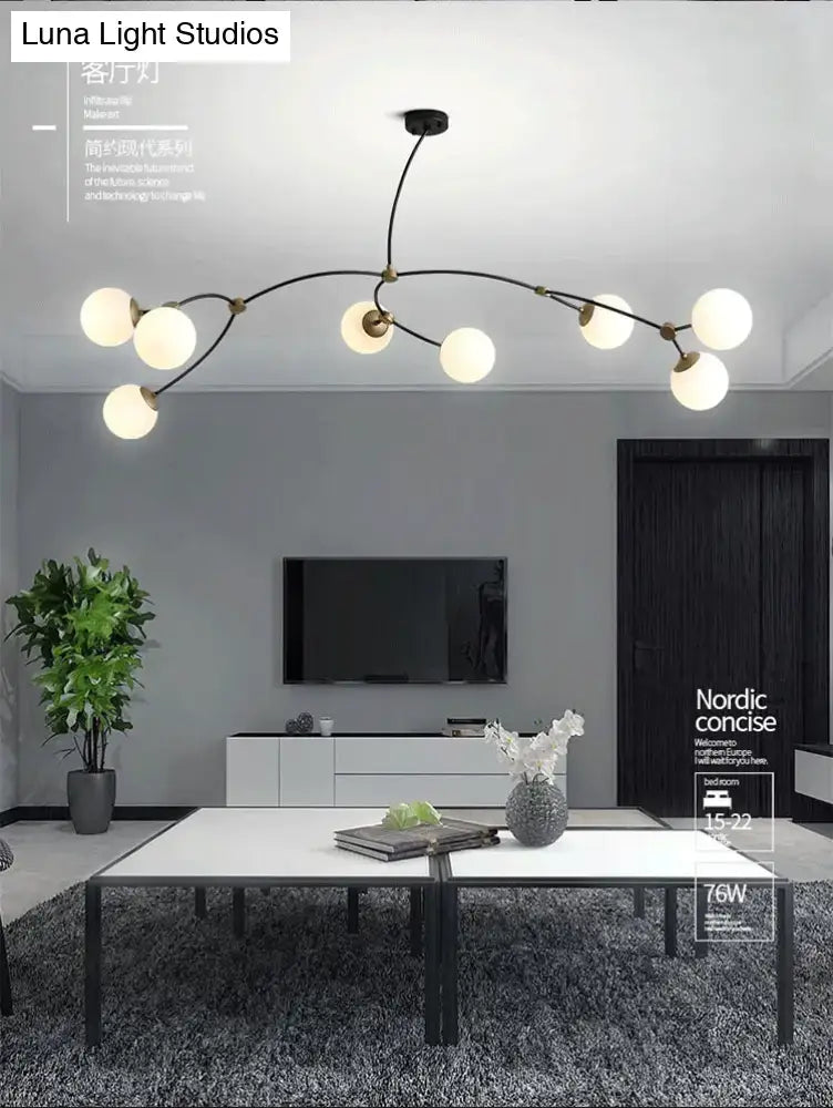 DecorBites™ Molecular Suspension Island Light: Minimalist Black-Gold Metal Design with Ball Glass Shade
